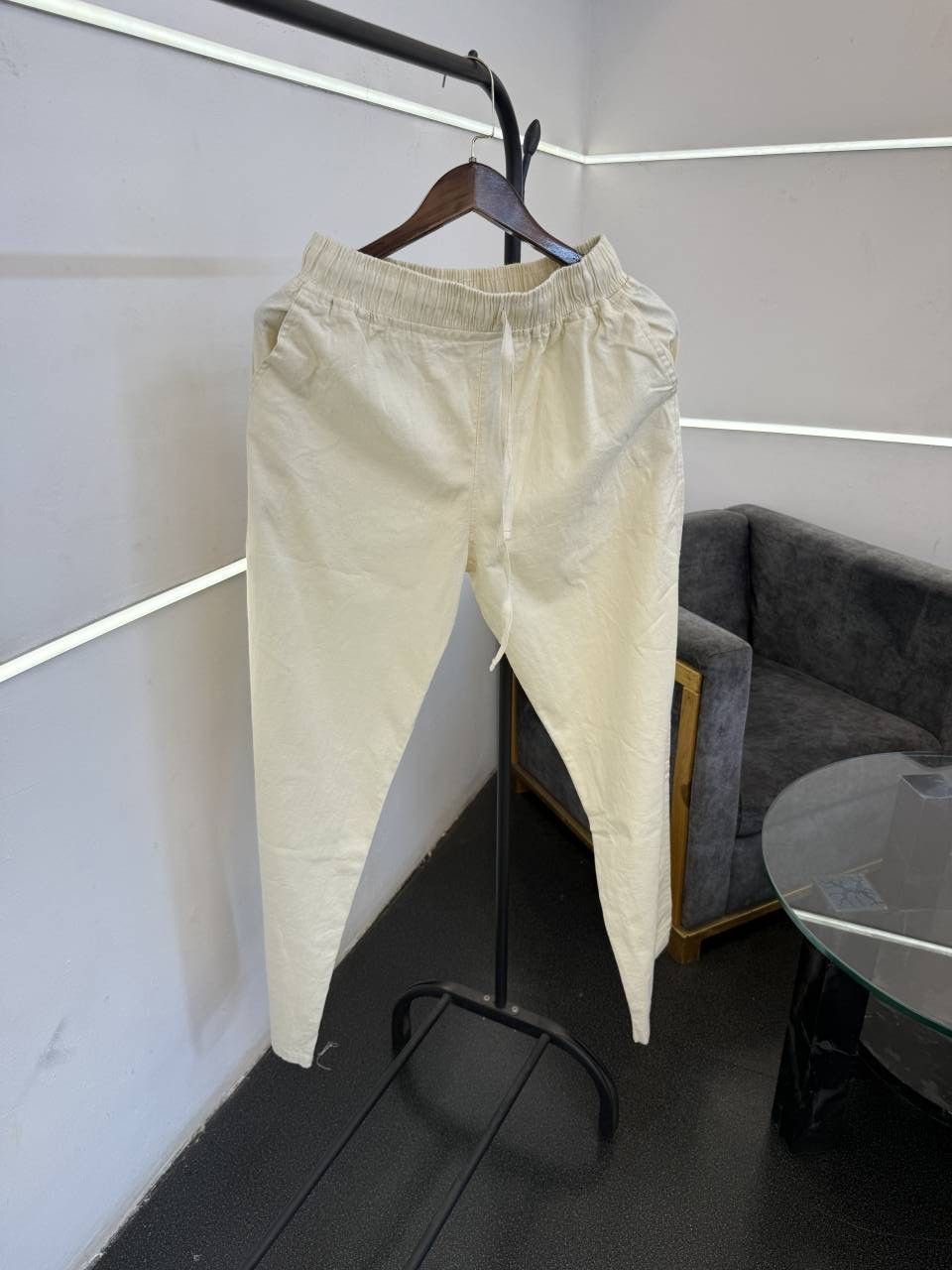 Zarra imported linen track trouser cream
