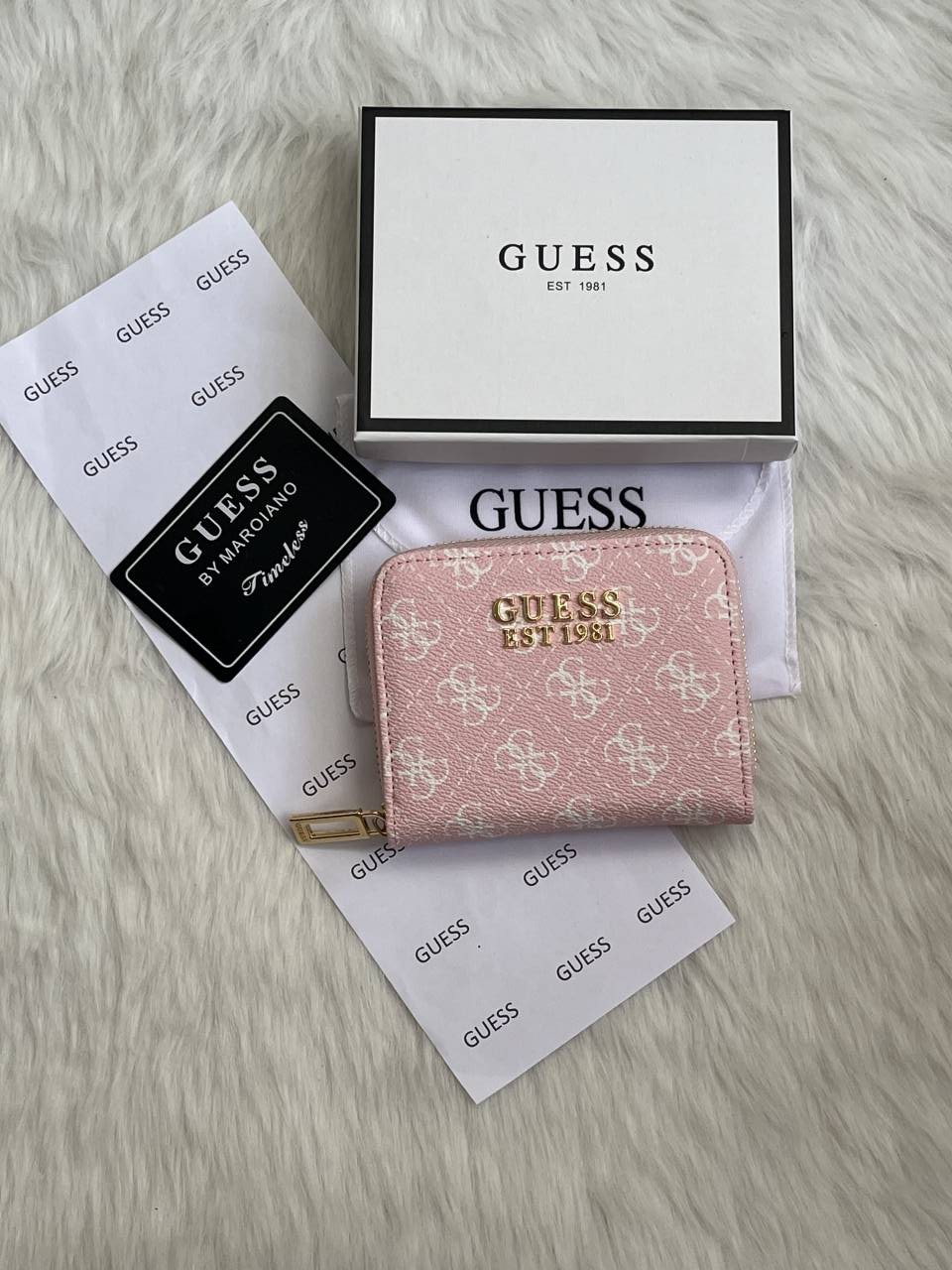Guess 03 Pink Mini Zippy Wallet With Original Box - Dust Cover - Card Premium Packing