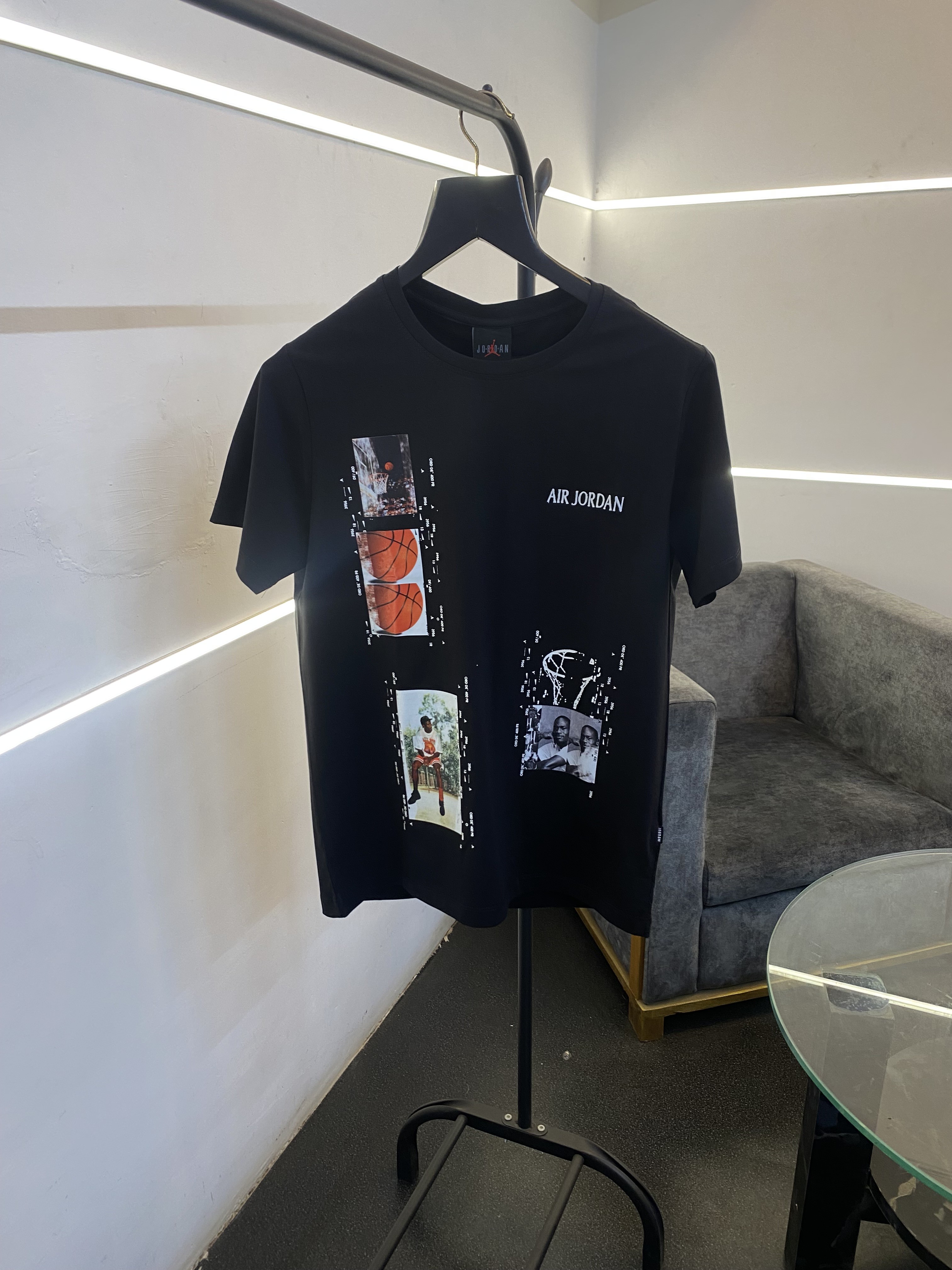 Air jordan patch print front and back with embroidery logo on chest round neck imported tshirt black sale