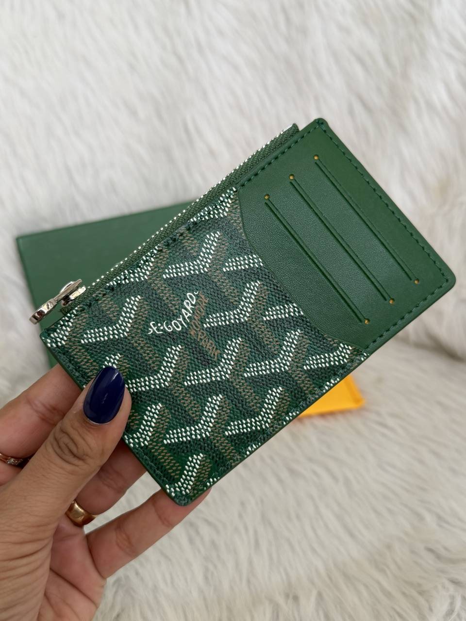 Goyarrd GO-2 Green Bourbon Zip Card Case Wallet With Original Box & DustCover