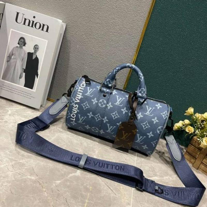 Louiis Vuitton LV M46803 Keepall Bandouliere Monogram Speedy With OG Magnetic Box & Dust Bag & Extra Pouch (Blue Mono - 961)