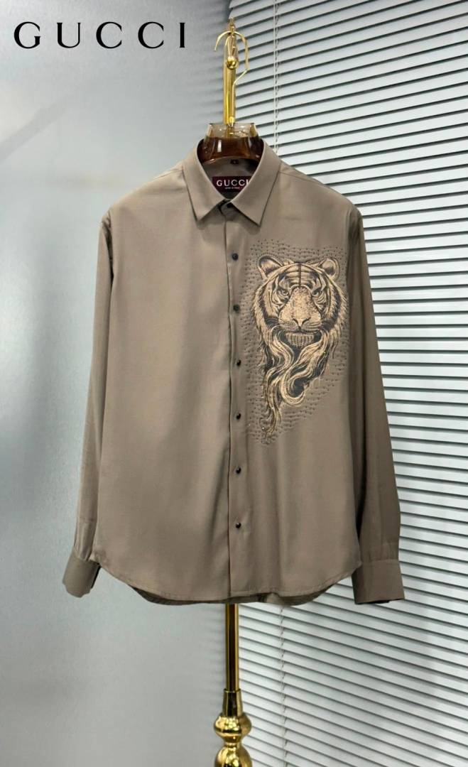 Gucci Tiger Diamond Logo Full Sleeves Shirt Coffee