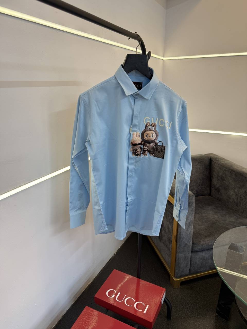 Gucci x labubu imported cotton satin shirt sky