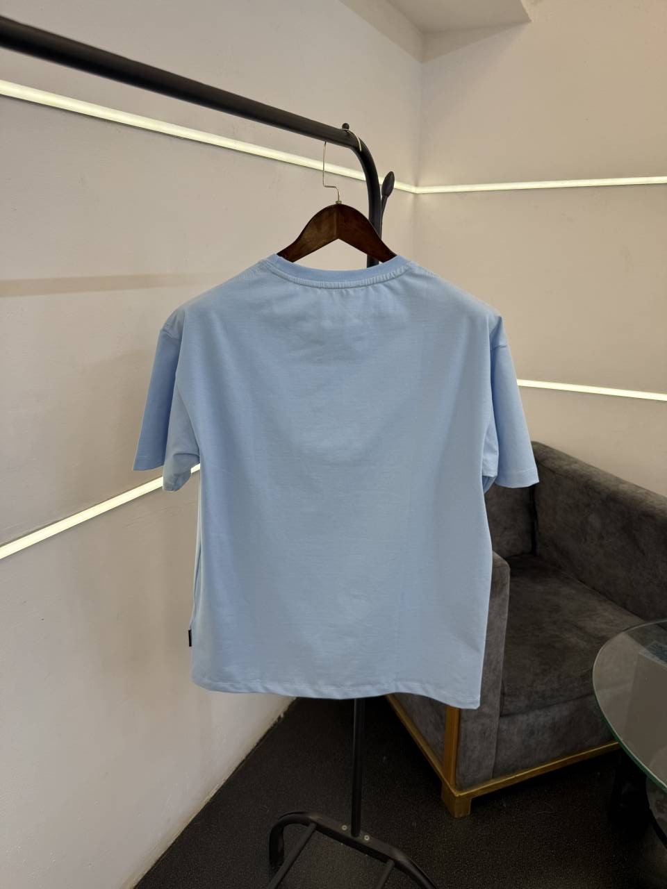 Balenciag a oversize drop shoulder imported round neck tshirt sky
