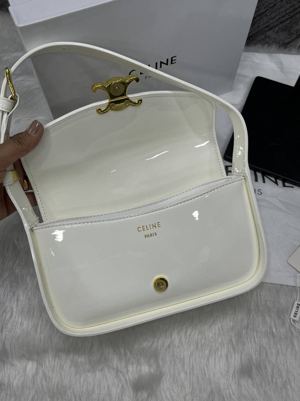 Celine Terence White Shoulder Bag With Original Box & Long Belt