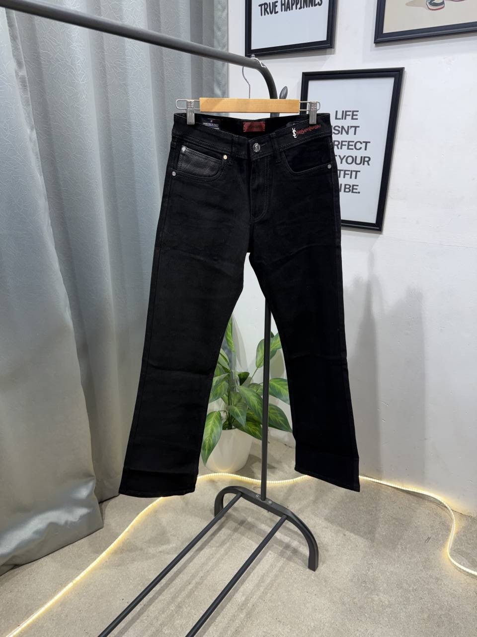 YSL boot cut imported jet black denim with brand buttons and packing