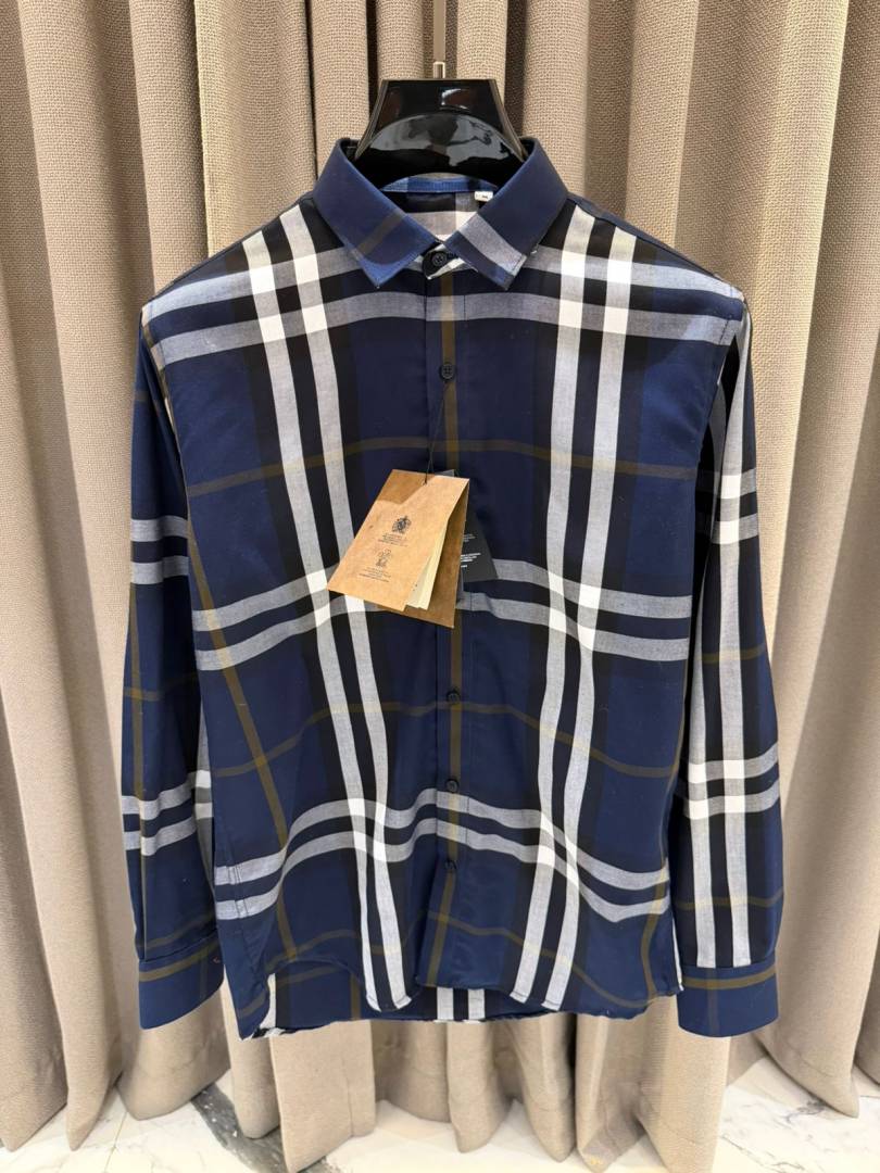 Burbery Box Pack Full Sleeves Checks Shirt Navy