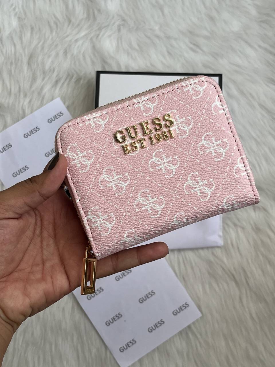 Guess 03 Pink Mini Zippy Wallet With Original Box - Dust Cover - Card Premium Packing