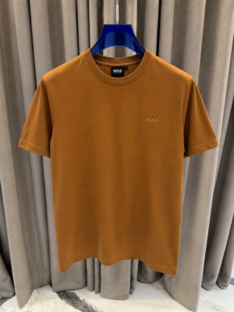 Boss Chinese Collar Round Neck T-shirt Brown