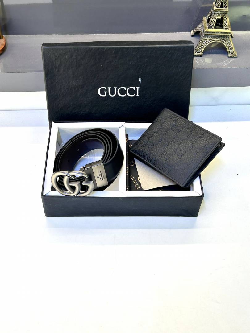 Guchi Belt & Wallet Combo Grey Black Fa 719