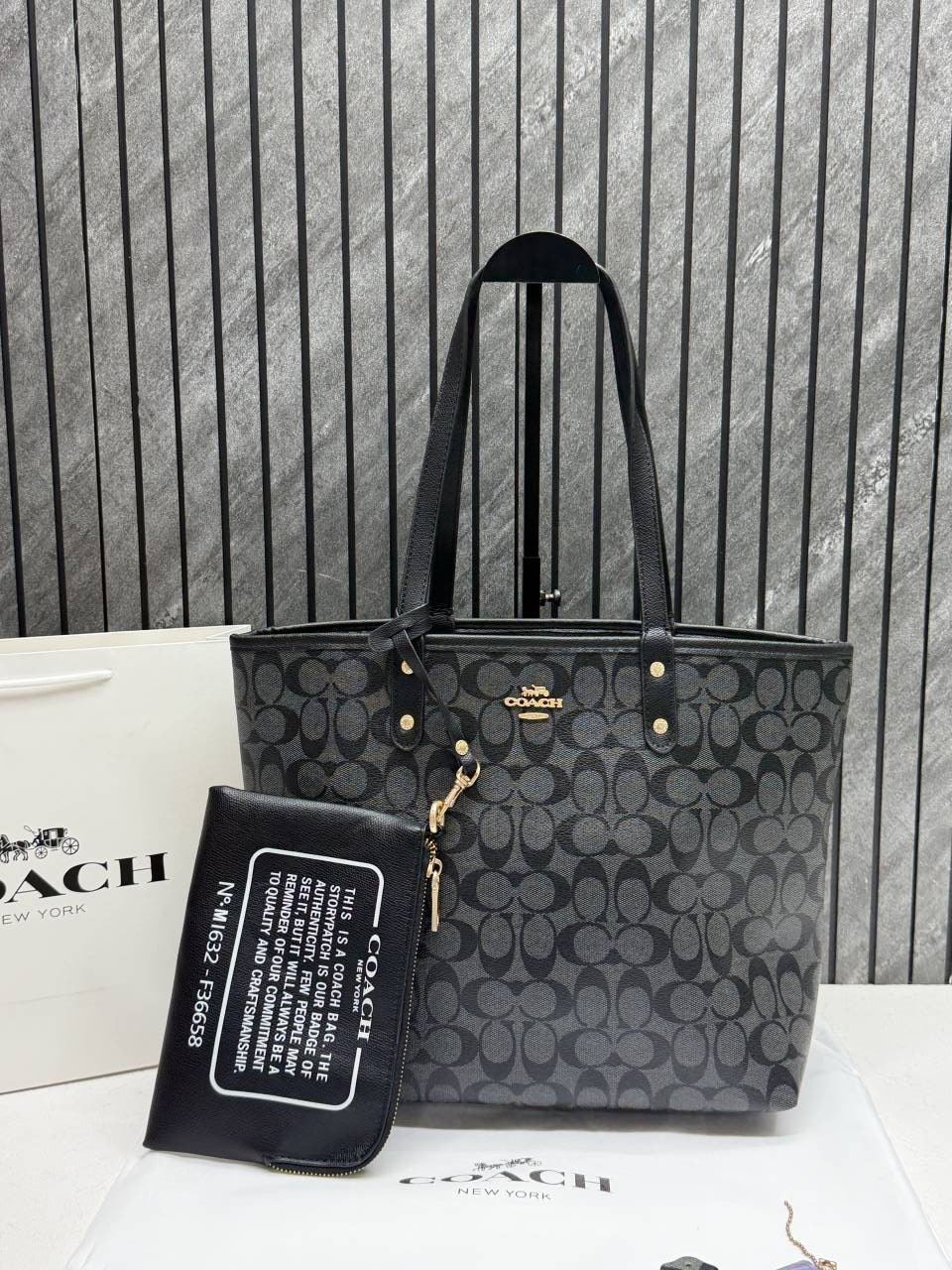 Coacch CB 05 Black-Black Reversible City Tote With Wallet CarryBag & Original DustCover