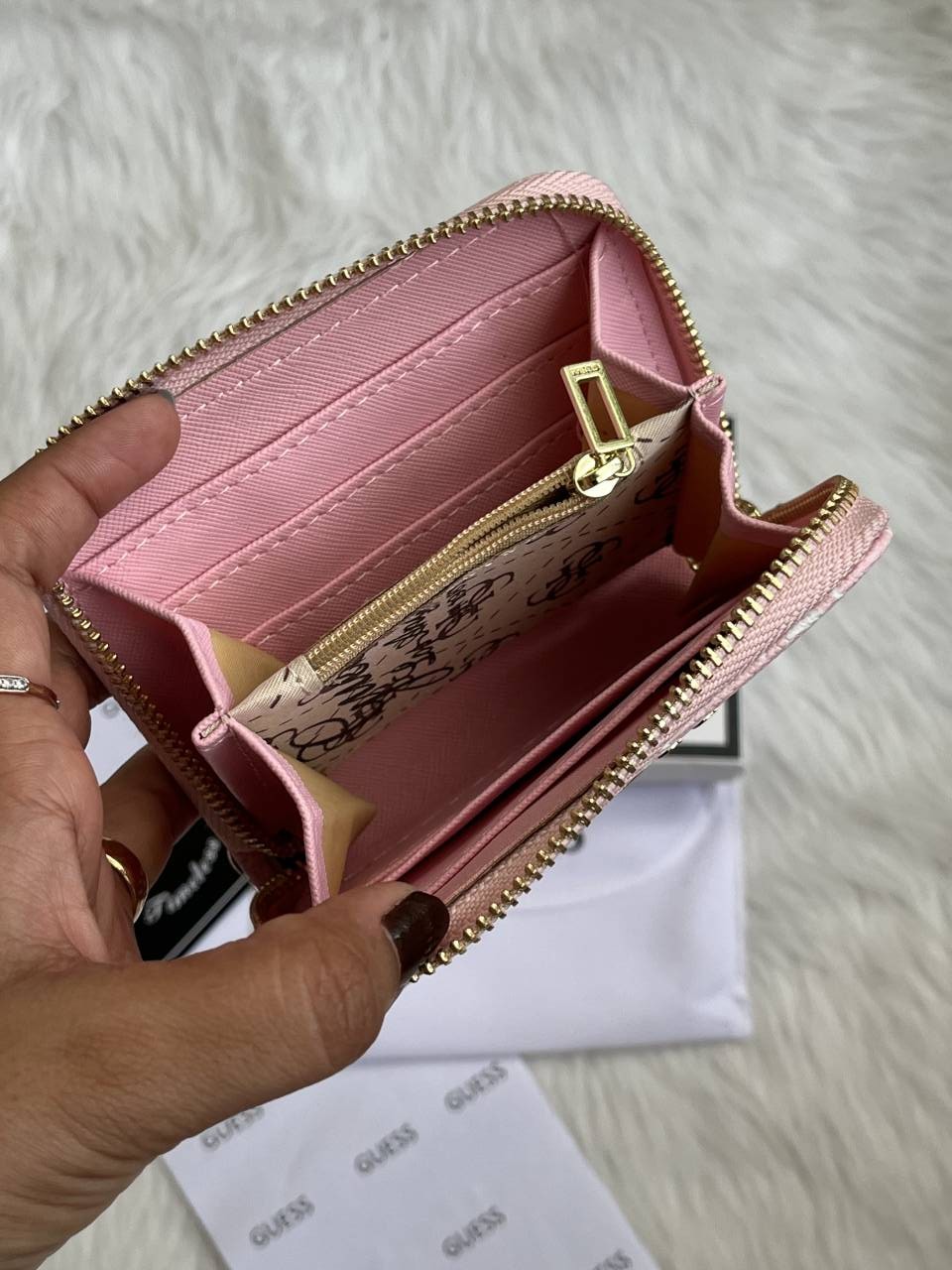 Guess 03 Pink Mini Zippy Wallet With Original Box - Dust Cover - Card Premium Packing