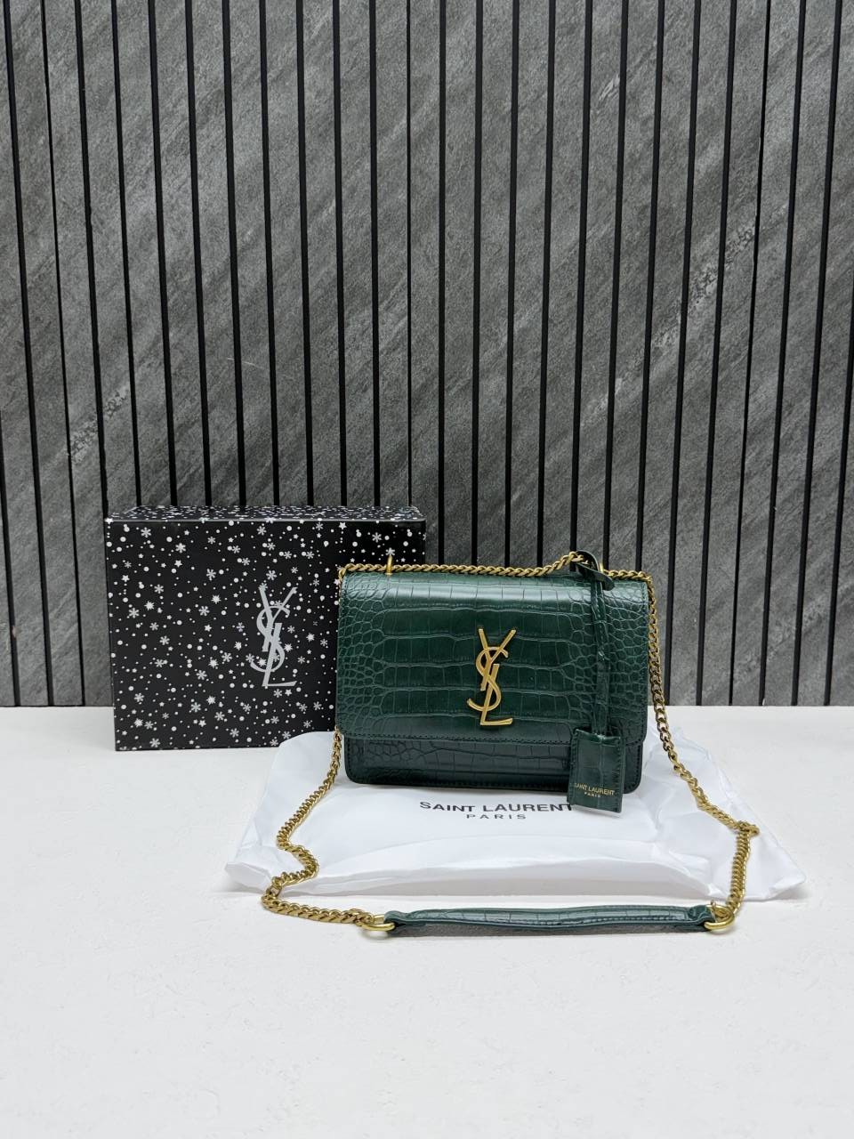 Ysl sunset Crocodile Skin 2504 Shoulder Bag With Original Box & DustCover