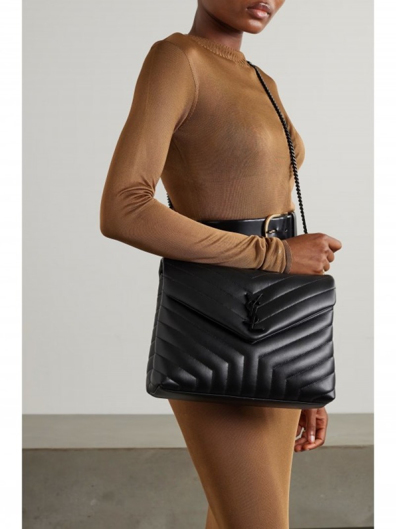 YSL Saint Laurent Loulou Shoulder Bag With OG Magnetic Box & Dust Bag (All Black - 771)