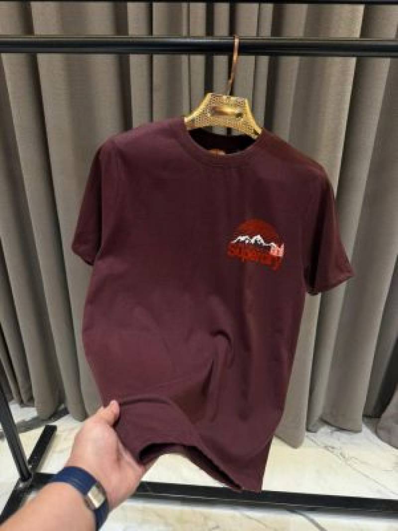 Super Dry Round Neck T-shirt Maroon Red