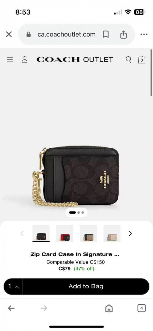 Coacch_CC-3_Zip_Card_Case_Mini_Wallet_With_Original_Box