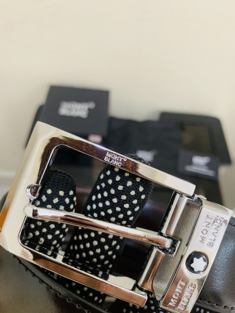 11 MONT BLANC SILVER BLACK PREMIUM QUALITY BELT WITH BOX