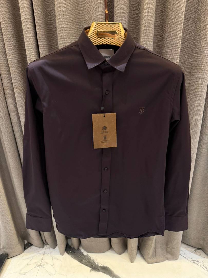 Burbery Chest Logo Full Sleeves Shirt Maroon