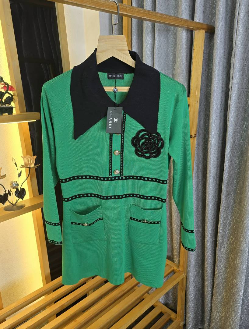 Women CH Big Flower Long Dress Green SB173-G