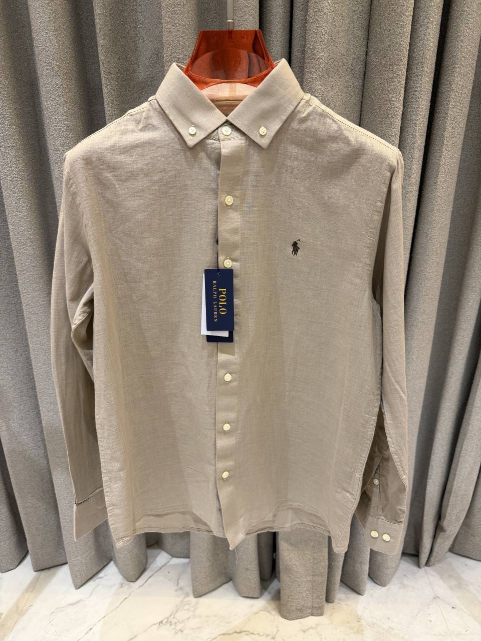 Ralph Lauren Linen Beige Brown Shirt