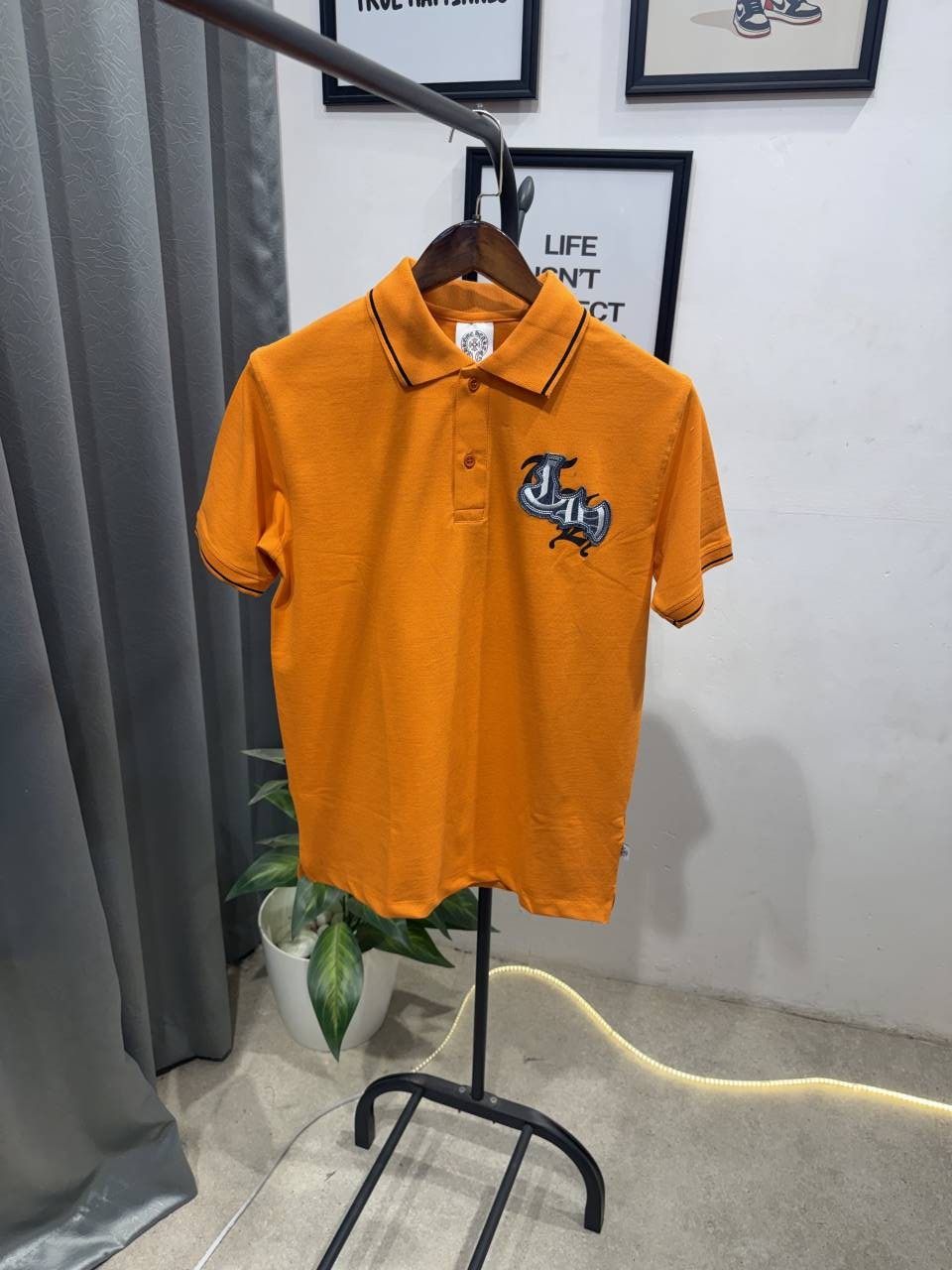 Chrome heart turkey imported polo tshirt with patch and embroidery and brand button orange