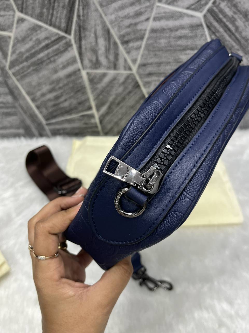 Coach Blue Emboss Leather Unisex Crossbody Bag With DustCover - Image 3