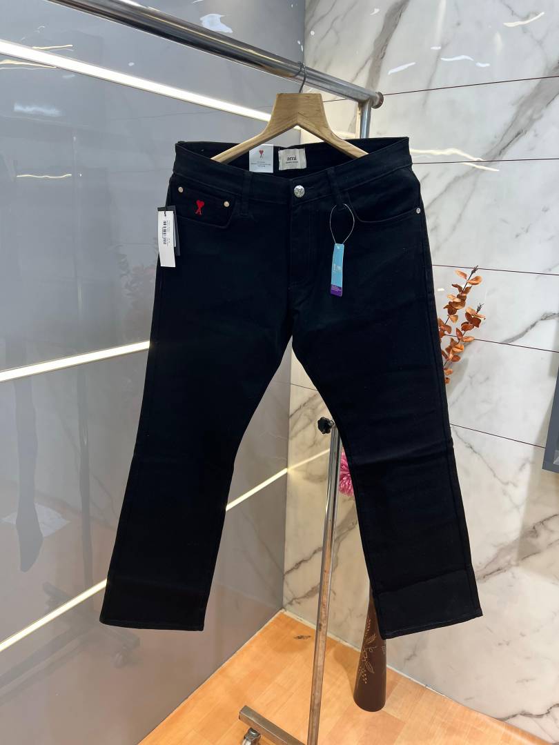 Ami Black Boot Cut Premium Imported Stretchable Lycra Fabric Denim wit etal Logo Design 3942