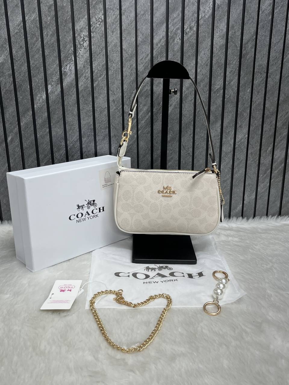 Coacch Nolita White-Mono With Original Box DustCover & Pearl charm