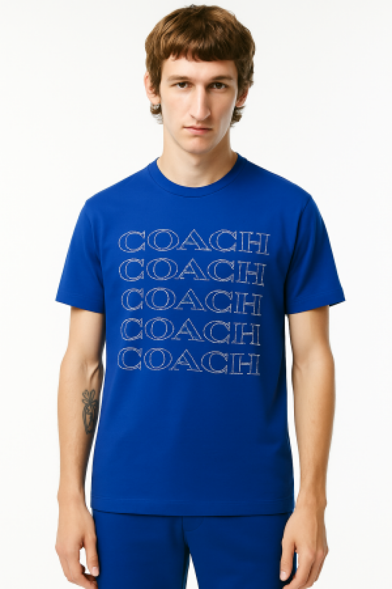 SALE Coatch Middle Brand Logo Round Neck T-shirt Blue