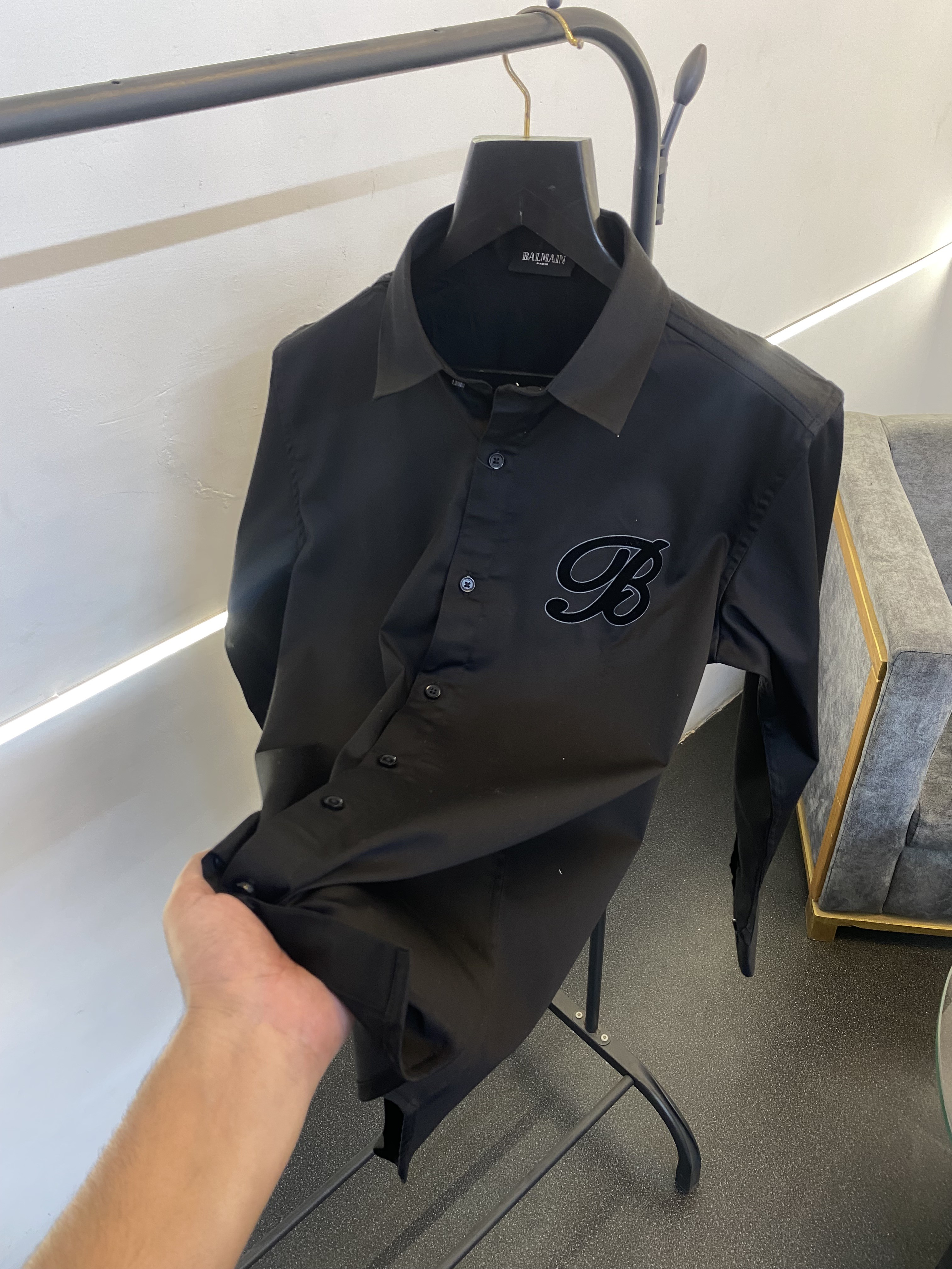 Balman velvet patch front and back logo imported box pack shirt black