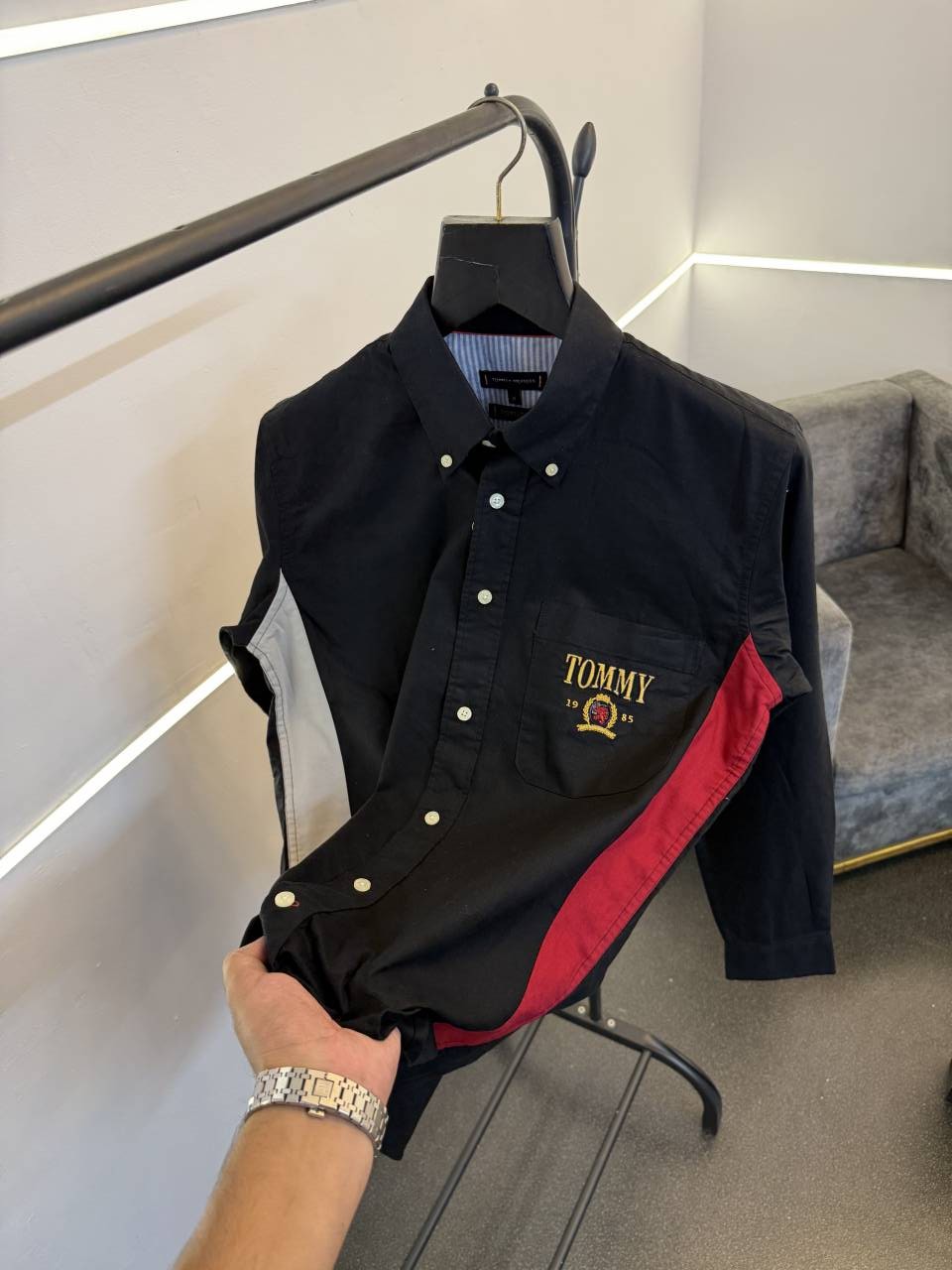 Tommy hilfigar side strips pocket embroidery logo imported shirt black sale