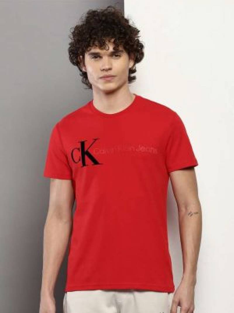 SALE Calvin Kline Chest Logo Round Neck T-shirt Red