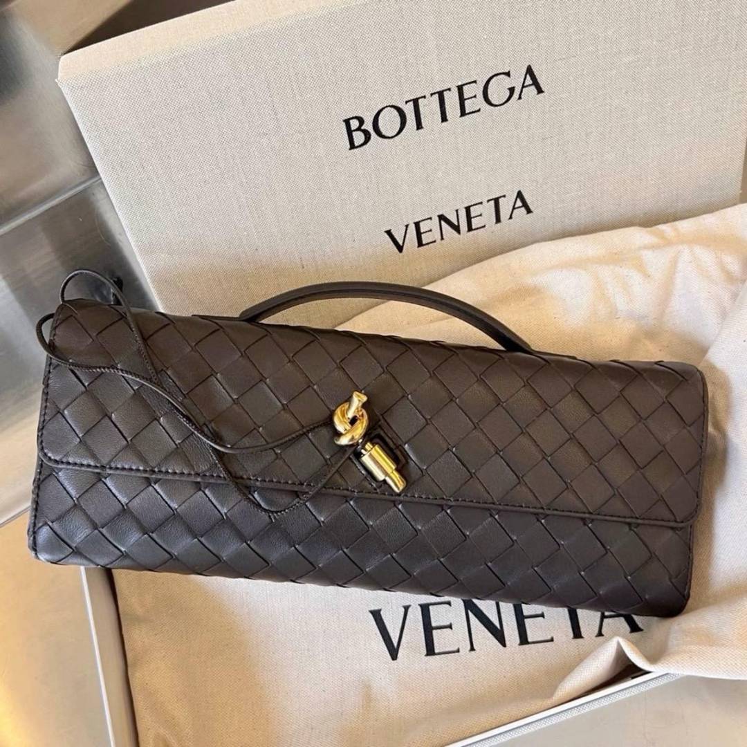 Bottega Veneta Coffee Andiamo Long Clutch Bag With Original Box Dust Cover & LongSlingBelt