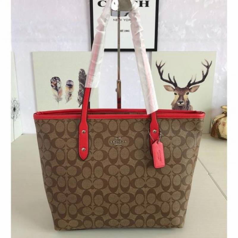 Coaach Signature City Tote Bag With OG Box & Dust Bag (Aapricot Red - 810)