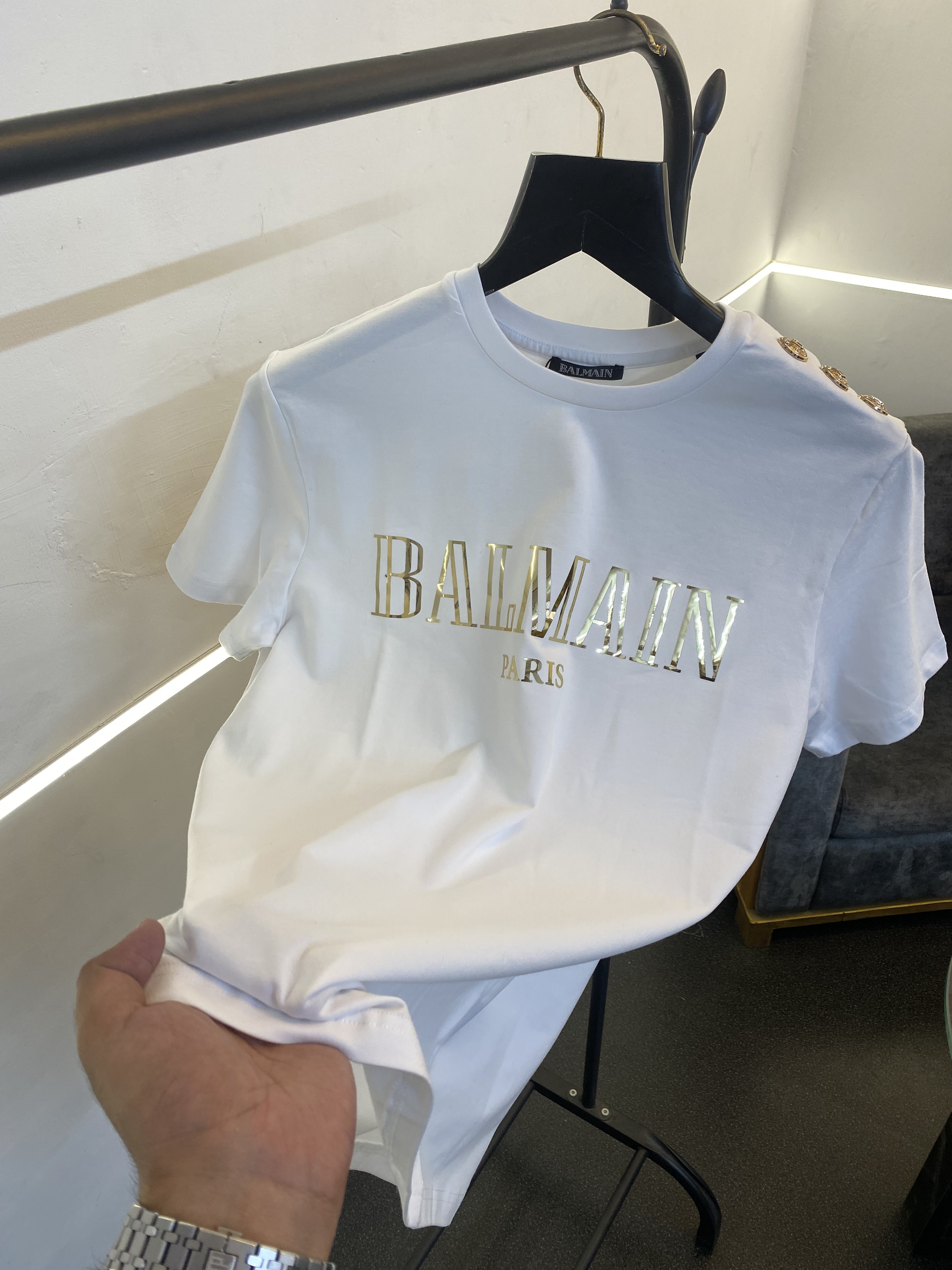 Balman turkey imported round neck tshirt with shoulder button and logo print white gold