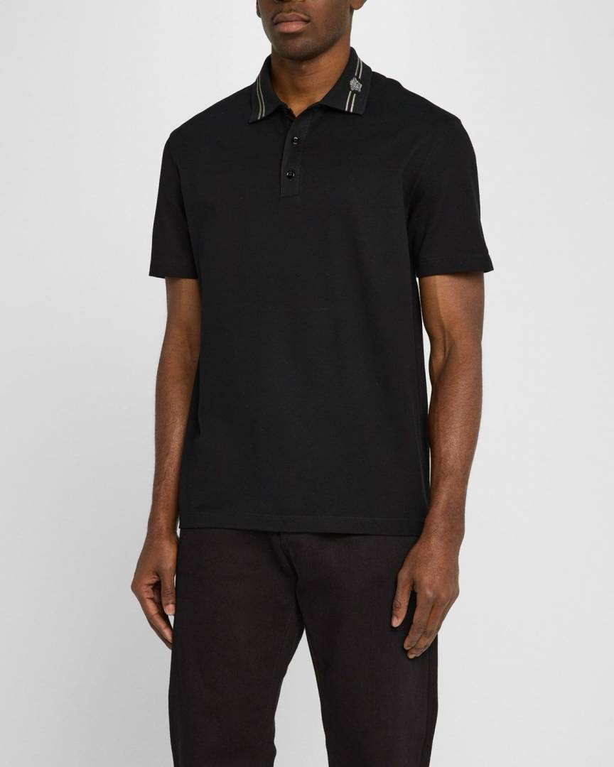 Versac_e Premium Collar Embroidered Polo Black