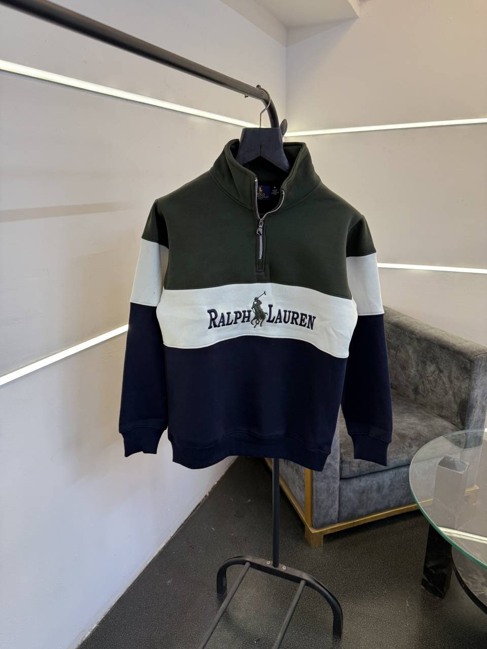 Ralf lauren imported half zip sweatshirt green navy