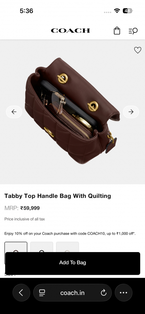 Coacch 9922 Tabby Top Handle Bag With Cherry Charm Original Box DustCover & CarryBag
