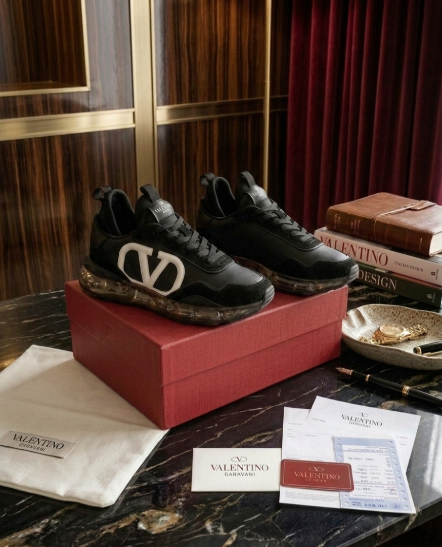 VALENTYNO GARAVANI BLACK SUEDE METALLIC GOLD
