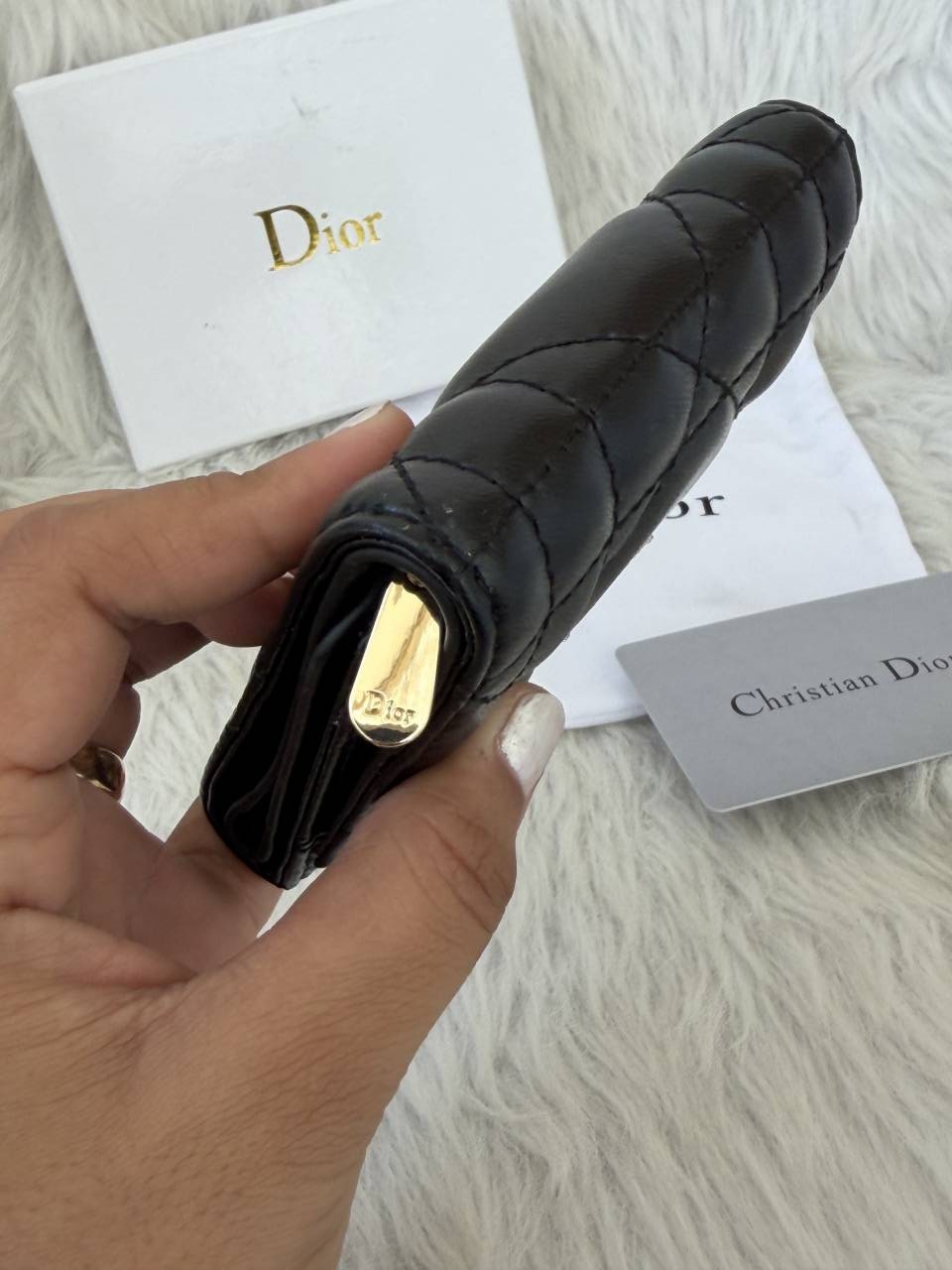 Black Caro Hibiscus Trifoldiyor Wallet With OriginalBox DustCover CardTag