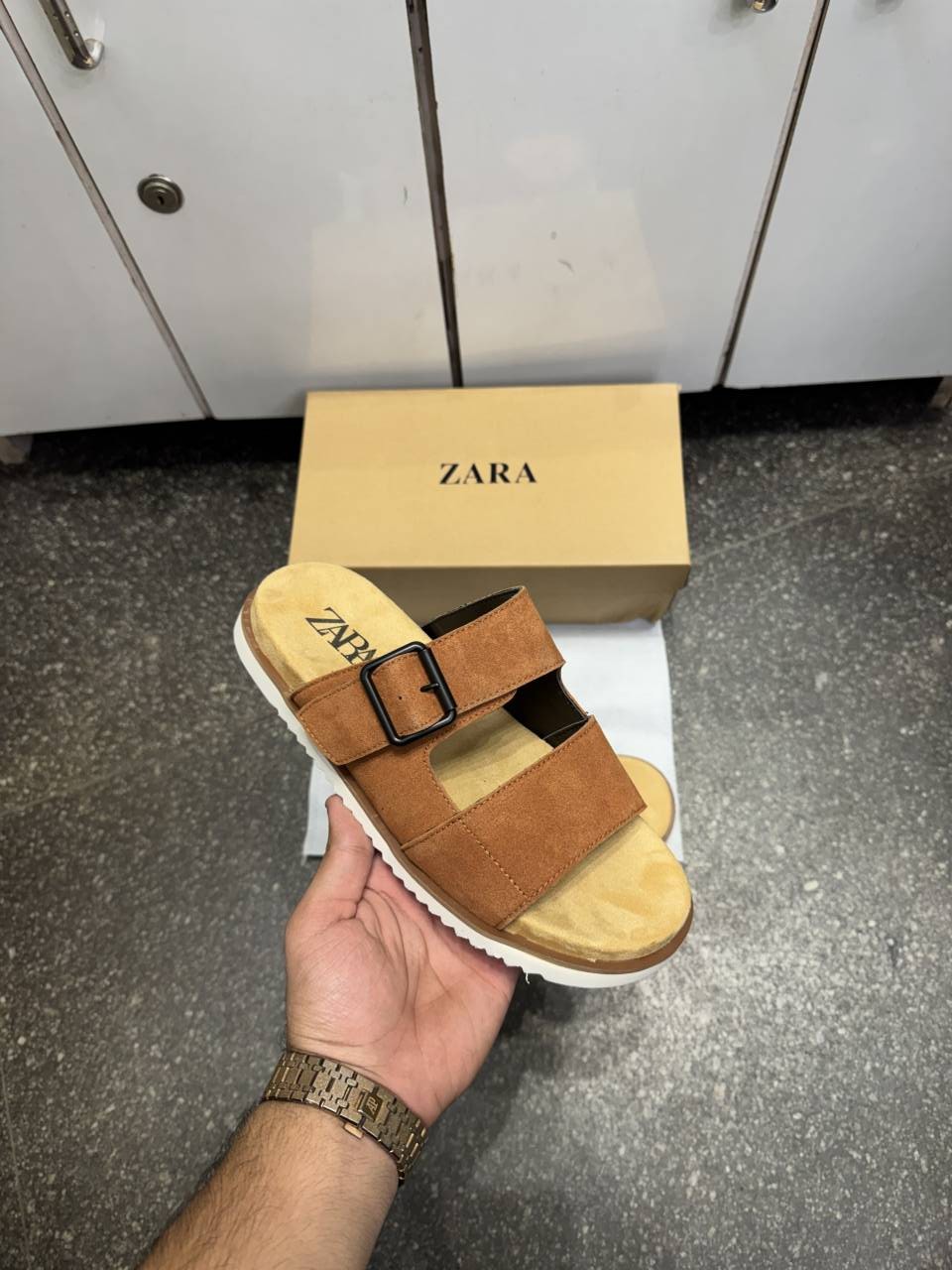 Zarra Strap Suede Leather Premium Sandals Slides Brown