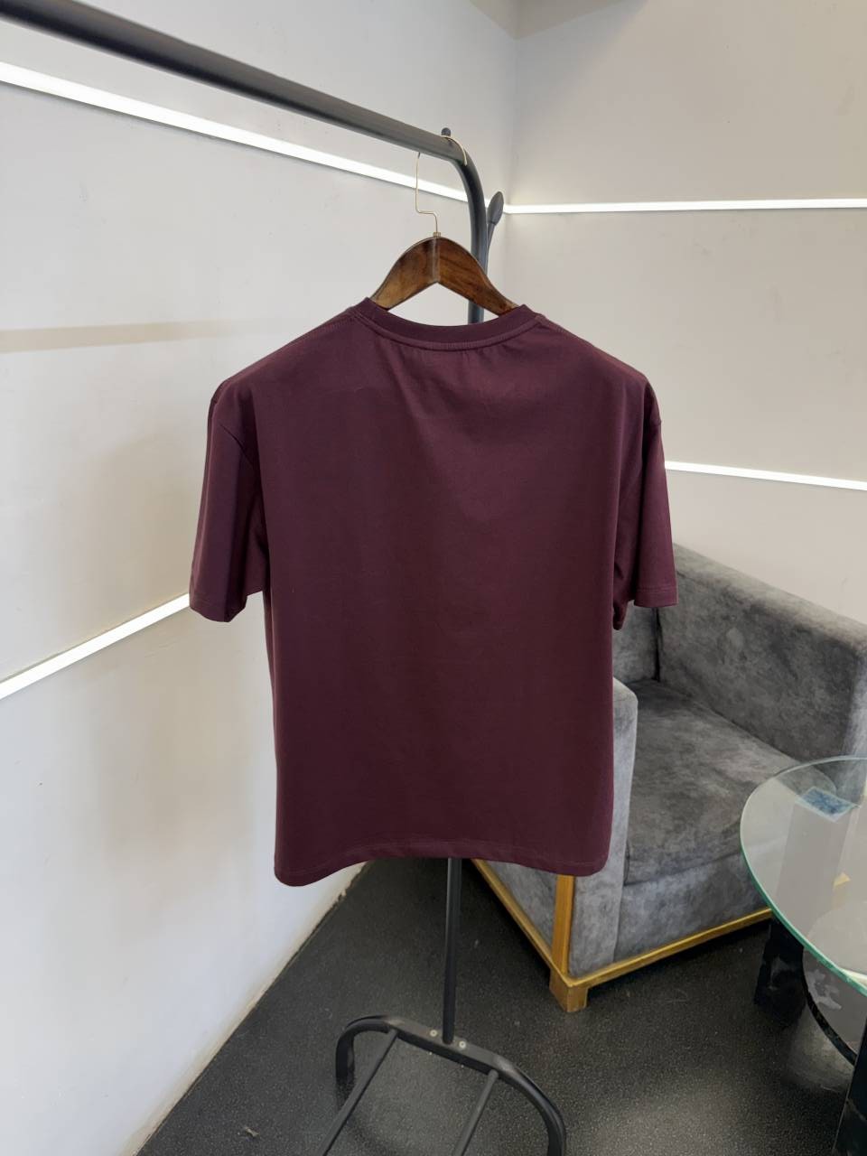 Balenciag a oversize drop shoulder imported round neck tshirt wine