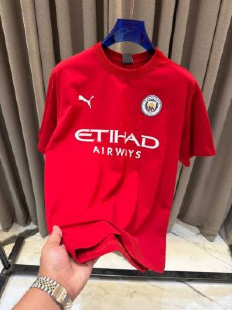 Pum_Mancity Logo Round Neck T shirt Red