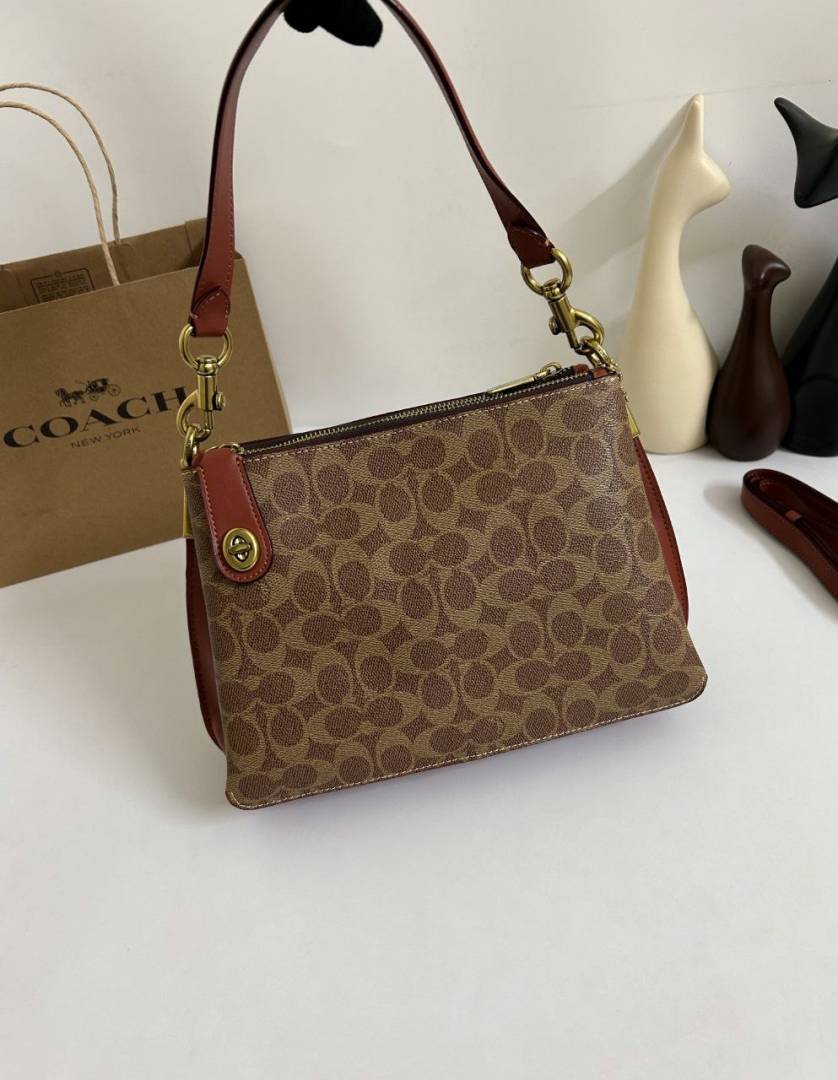 Coacch_Double_Zip_Signature_Canvas_Leather_ShoulderBag_With_CarryBag_DustCover