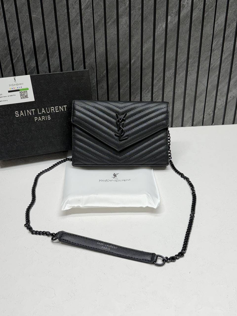 Ysl Envelope All-Black Crossbody ShoulderBag With Originalbox & DustCover