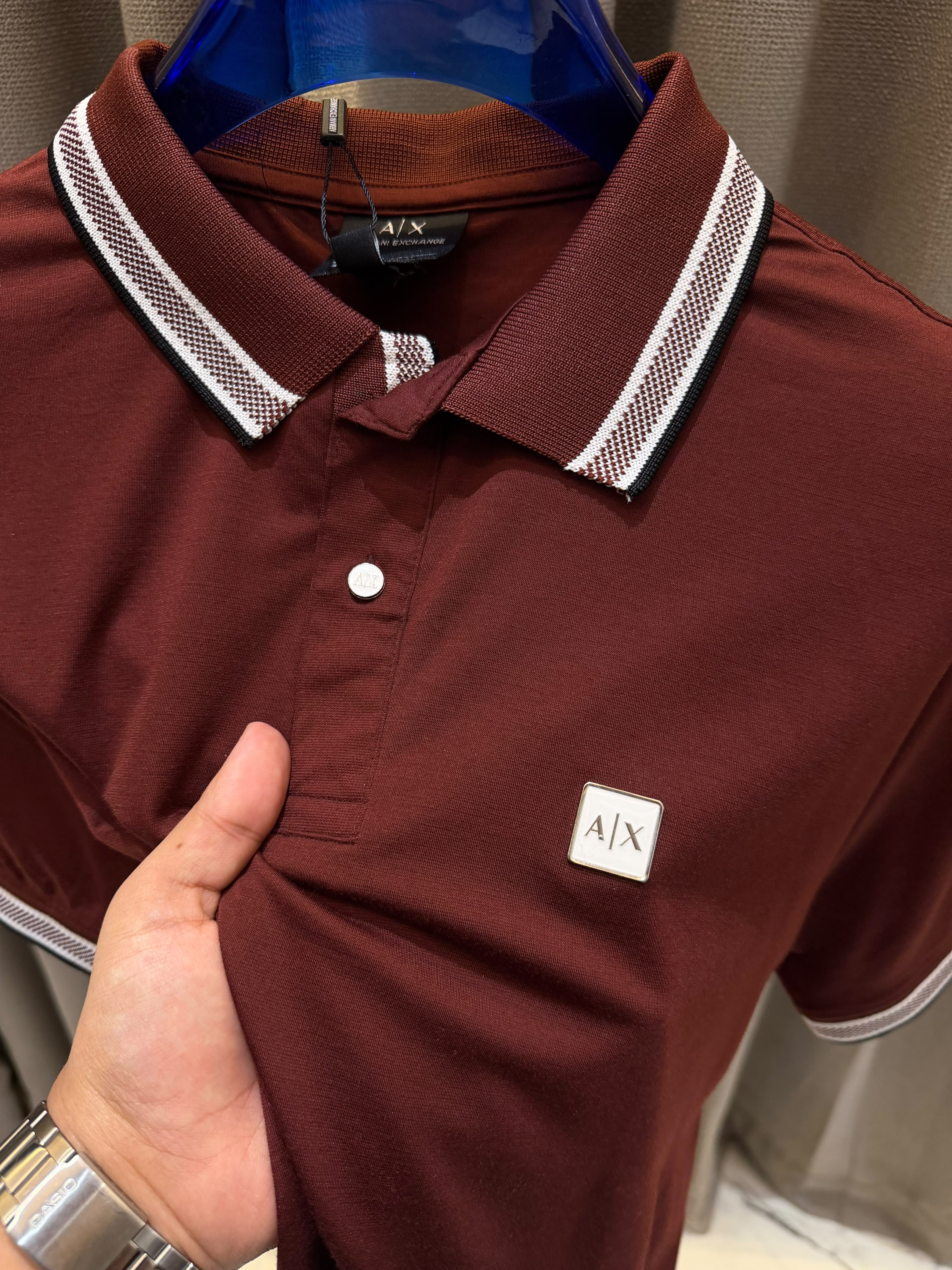 AX Chest Logo Polo T-shirt Maroon