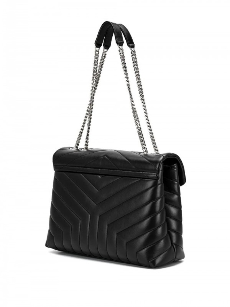 YSL Saint Laurent Loulou Shoulder Bag With OG Magnetic Box & Dust Bag (Black - Silver - 166)