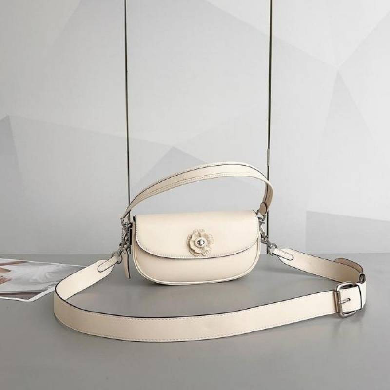 Coaach Emmy Saddle Premium Crossbody Shoulder Bag With OG Double Box & Dust Bag (White Flower - 1006)