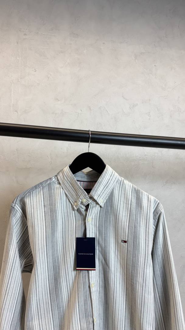 Tommy Hilfiiger Grey & White Striped Shirt 1023
