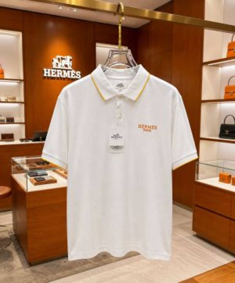 Hermes Chest Logo primium imported Polo T-shirt White